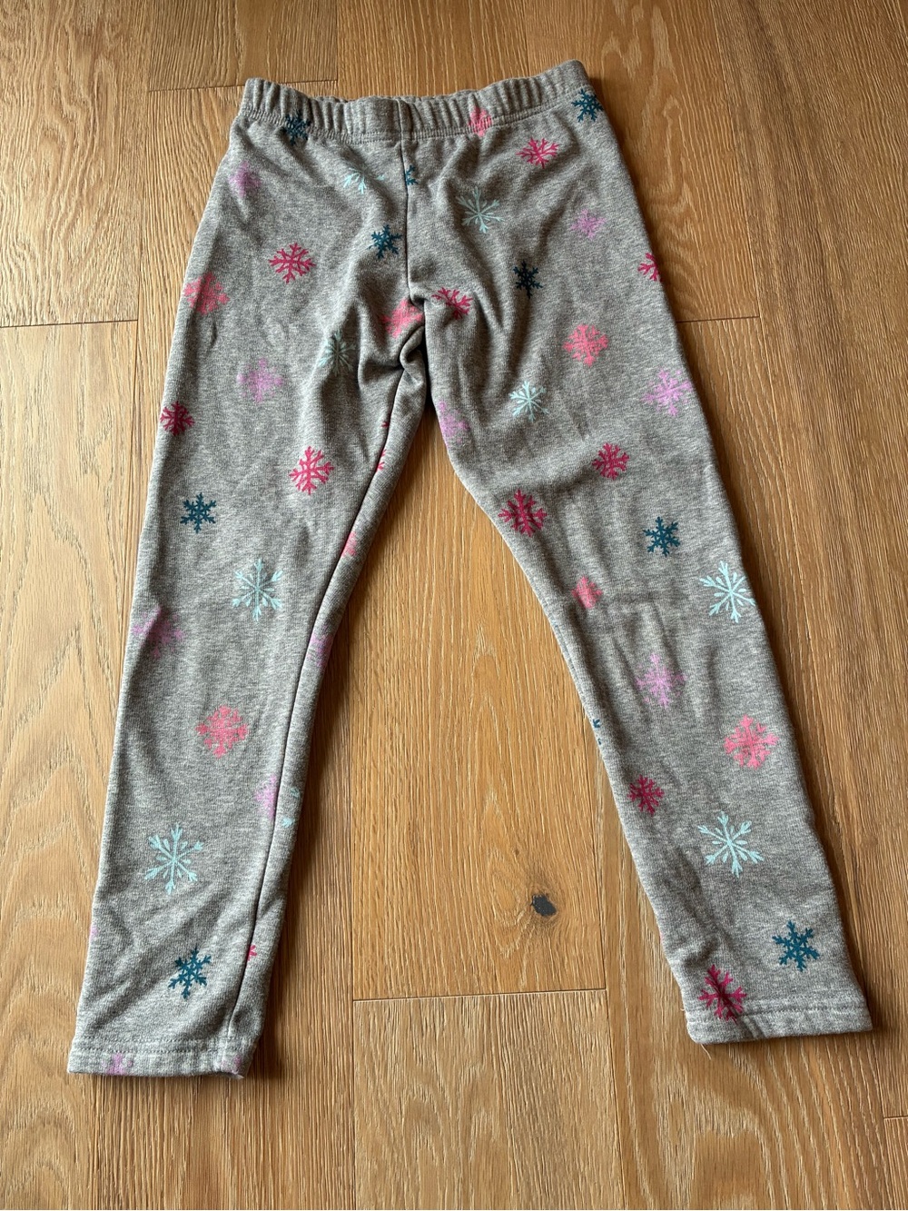 Carter's Girls Fleece Lined Leggings Size 10 Grey with Pink and Blue Snowflakes